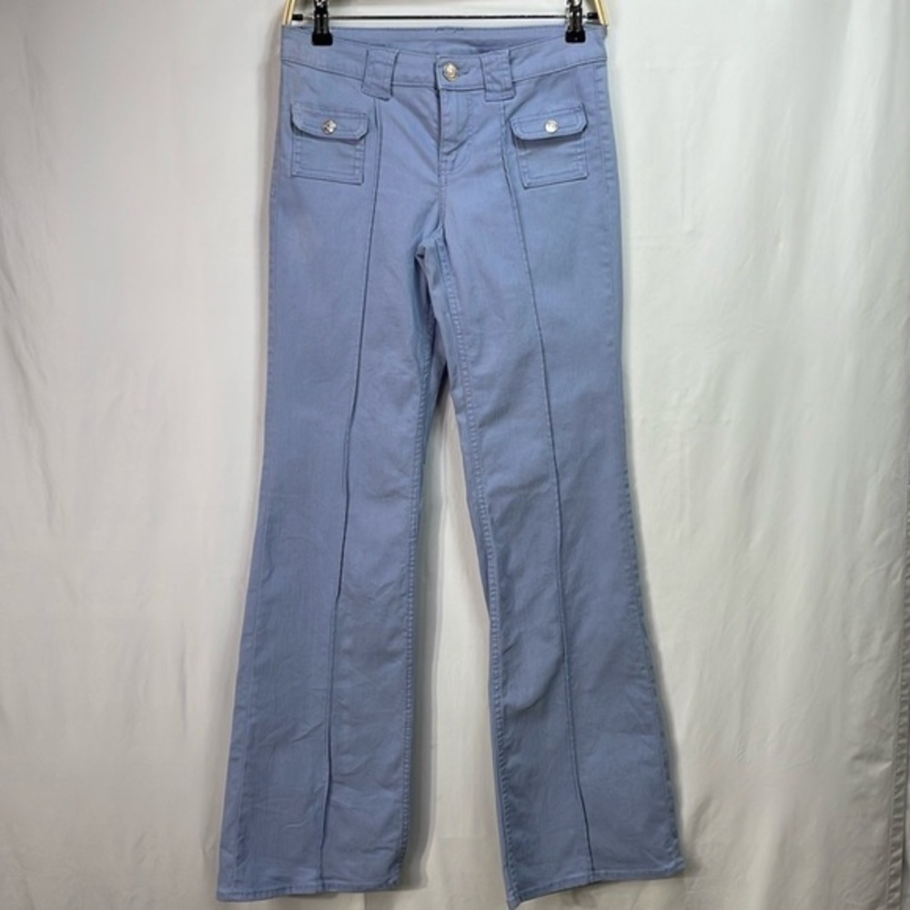 ✈️ Divided Light blue stretch, cotton wide leg pant with pin-tuck seam